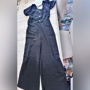 Polka Dot Wide-Leg Jumpsuit - Black/White